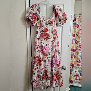 Abercrombiw Maxi Floral Puff Sleeve Dress With Bow In The Back